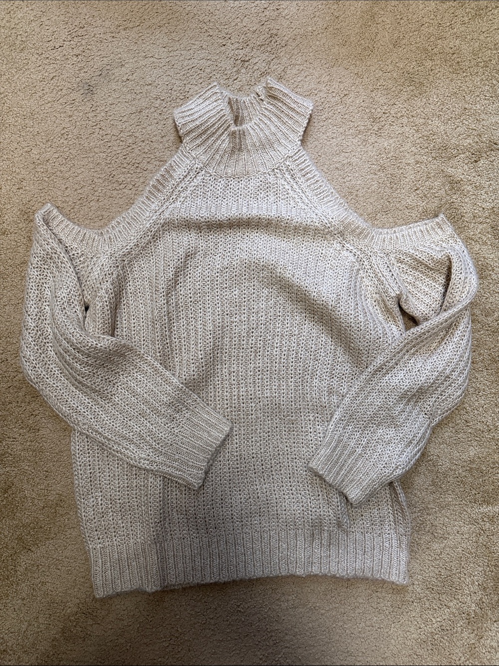 MAJORELLE Cold Shoulder Cream Knit Sweater